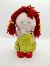 Vintage Ceramic Handpainted Girl Rag Doll Style Bank Yarn Hair Nursery Retro - £9.67 GBP