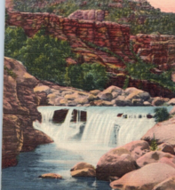 Oak Creek Canyon Waterfall Postcard Linen Vintage Natural Beauty River R... - $12.49