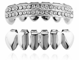 Hip Hop 14K White Gold GP Platinum Mouth Teeth Grills Grillz Bottom Lower Set - £7.39 GBP