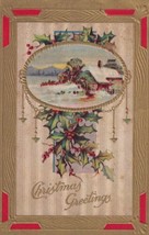 Christmas Greetings Holiday Holly Mill In Winter Postcard D58 - £2.38 GBP