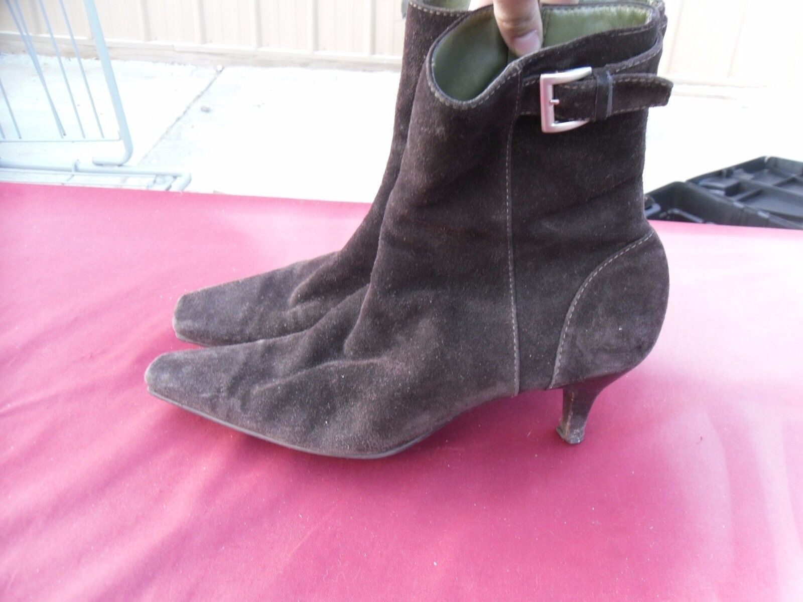Primary image for Ann Taylor Suede Brown Ankle boots Zipper with side buckle Size 8 1/2 100194