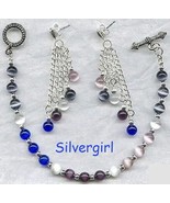 Sunset Blues, Purples Blacks Cat&#39;s Eye Bracelet Earring Set - £18.33 GBP