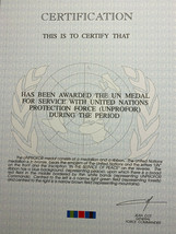UNITED NATIONS PROTECTION FORCE (UNPROFOR), CERTIFICATE, VINTAGE - $186.40 MXN