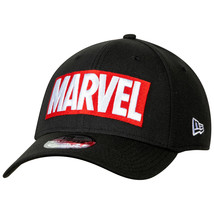 Marvel Brand Logo BLACK Label New Era 39Thirty Fitted Hat Black - £37.15 GBP