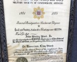 Military Society Of Confederate Officers Certificate Dr Harrison Clay Ward - $108.90