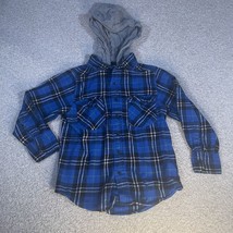 Amped Up Hooded Flannel Shirt Boys Youth Small (8) Blue Long Sleeve Casual - £15.68 GBP