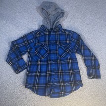 Amped Up Hooded Flannel Shirt Boys Youth Small (8) Blue Long Sleeve Casual - £16.01 GBP