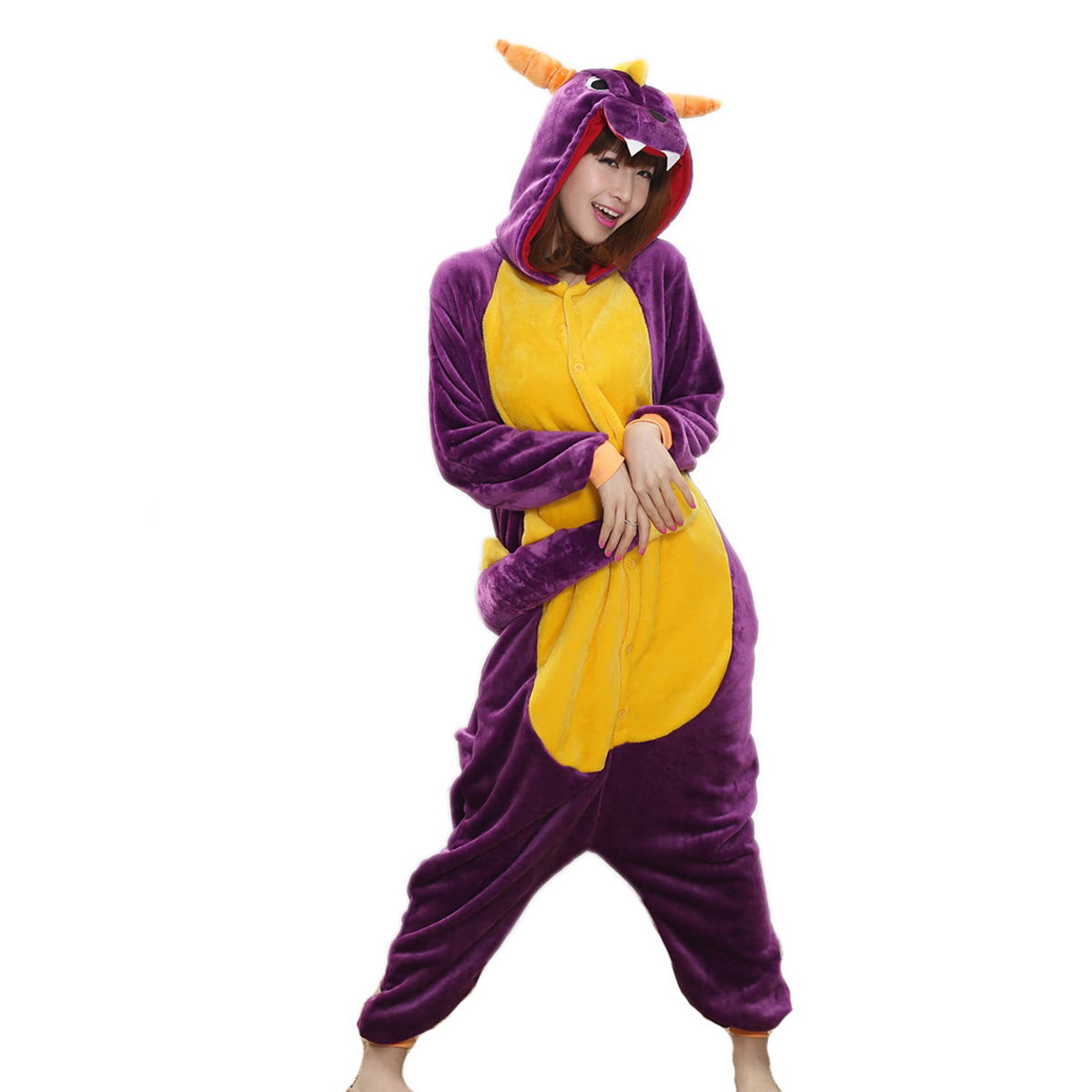 Adult Kigurumi Animal Onesies Jumpsuit Costume Pajamas Sleepwear Purple Dragon