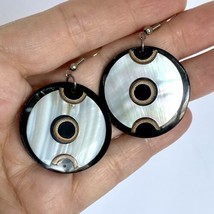 Mother Of Pearl Coconut Disc Tropical Boho Style Dangle Pierced Earrings - £10.18 GBP