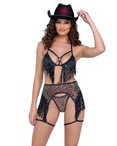 Roma 6223 Sequin Fishnet Garter Belt with Sequin Fringe Detail &amp; Attached Wrap A - £37.66 GBP