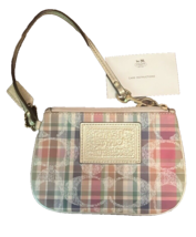 Coach Wristlet Small Pastel Plaid Logo Print Zip Gold Leather Strap 6.5&quot;... - $545.68 MXN