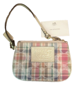 Coach Wristlet Small Pastel Plaid Logo Print Zip Gold Leather Strap 6.5&quot;... - $544.18 MXN