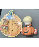 Vintage Enesco Collectible Figurine 1981 boy w/ pumpkin Halloween &amp; Boo Pin - $27.04 CAD