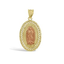 Virgin Mary Pendant 10k Yellow Rose Gold Lady Guadalupe  Charm 1.25&quot; - £153.52 GBP