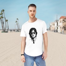 Men&#39;s Black and White John Lennon Portrait T-Shirt Curved Hem Soft Cotton - £27.53 GBP+