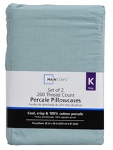 Mainstays Percale 200 Thread King Size Pillowcase Set, Aquifer, 100% Cotton - $241.38 MXN
