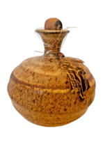 Vase Roger Butler Handmade 4.5&quot; Brown Stoneware Pottery Bud Feather Signed Vtg - £18.36 GBP