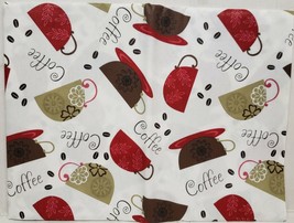 Peva Vinyl Tablecloth 60&quot; Round (4-6 People) Coffee Cups, Brown, Tan &amp; Red,Bh - £10.27 GBP