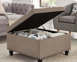 Large Square Storage Ottoman With Wooden Legs, Upholstered Button Tufted... - £205.41 GBP