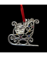 Lenox Sparkle And Scroll Multi-Crystal Sleigh Silver plate Christmas Orn... - $15.55 CAD
