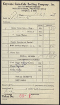 1940s Coca Cola Route Receipt from the Keystone Coca-Cola Bottling Company. - $4.00