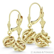 8mm or 10mm Love Knot Charm Leverback Dangling Drop Earrings in 14k Yellow Gold - £136.68 GBP+