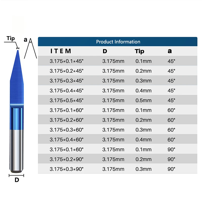 XCAN  V Shape Milling Cutter 10pcs Blue Coated Flat Bottom Carbide PCB Engraving - £98.61 GBP