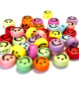 100pcs 7mm Multicolor Emoji Smile Round Acrylic Beads - £4.63 GBP