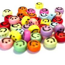 100pcs 7mm Multicolor Emoji Smile Round Acrylic Beads - £4.70 GBP