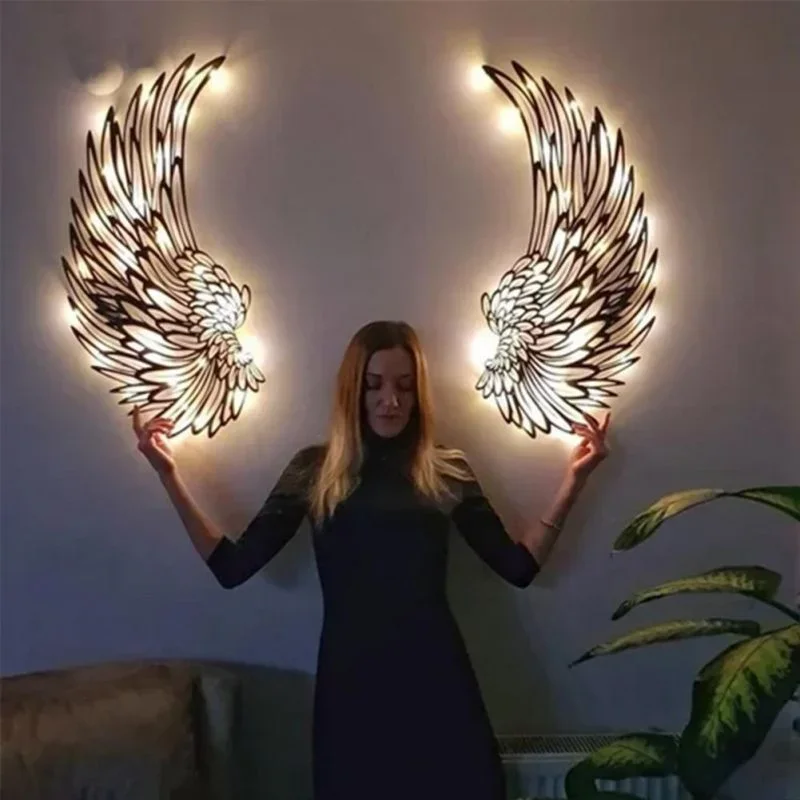 1 Pair Angel Wings Metal Wall Art With Led Lights Angel Wing Wall Art Sculpture - £22.47 GBP+