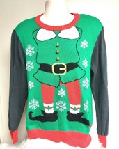 Hybrid Holiday Christmas Sweater Men&#39;s Large Red Green Elf Bells Long Sleeve - £19.42 GBP