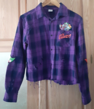 Killer Klowns from Outer Space Women&#39;s Medium Flannel Plaid Shirt Purple BX - £15.68 GBP