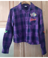 Killer Klowns from Outer Space Women&#39;s Medium Flannel Plaid Shirt Purple BX - $27.01 CAD