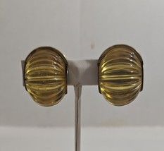 Vintage Fabrice Paris Amber Yellow Lucite &amp; Brass Clip-On Earrings - £37.99 GBP