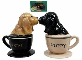Ebros Cocker Spaniel Puppy Love Magnetic Ceramic Salt Pepper Shakers Set - £13.36 GBP