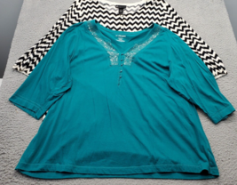 Lot of 2 Lane Bryant Blouse Top Women Size 26/28W Multi Relaxed Fit Button Front - $23.05