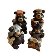 Black Bear Figurines Family of 4 Resin Carved Look Bears Statues Mom Dad Kids - £15.81 GBP