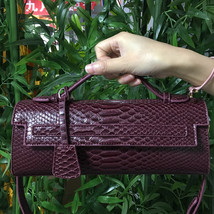 Customized Long Maroon Ostrich Tote Baguette Clutch Bag Women Pattern Leather Sh - £40.23 GBP