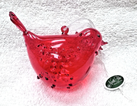 North Pole Trading Co Hand Blown Red Glass Bird Christmas Ornament 2012 Tag - $18.32