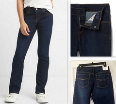 Gap Kids Girl's Jeans Mid Rise Straight Fit Stretch Denim Jean, Dark Rinse Blue - $15.00