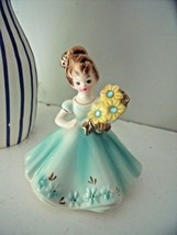 Vintage Josef Originals March Girl Birthstone Flowers Aqua Blue Dress Daisy 4&quot; T - £19.32 GBP