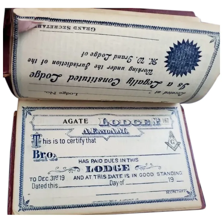 1903 Agate Lodge No. 167 A.F.&amp; A.M. Campbell Minnesota Masonic Dues Book  - £60.59 GBP