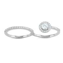 Sterling Silver CZ Band and Open Round CZ Double Finger Ring - £37.21 GBP