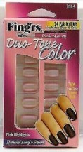 Fing&#39;rs Duo-Tone Color 24 Pak Nail Kit - Pink Highlights - 2524 NO GLUE! V23 - £6.85 GBP
