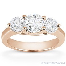 Round Cut Moissanite 14k Rose Gold Three-Stone Trellis Setting Engagement Ring - £685.59 GBP+