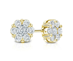 ADIRFINE 14K Solid Gold Cubic Zirconia Cluster Flower Pushback Stud Earrings - £72.27 GBP+