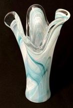 Small Vintage Hand Blown Light Blue Swung Art Glass Vase - $25.00