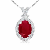 ANGARA Vintage Style Ruby Pendant with Diamond Halo in 14K Solid Gold | 18&quot;Chain - £1,590.65 GBP