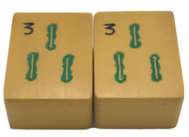 Lot of 2 Vtg MATCHING Three Bamboo Cream Yellow Bakelite Mahjong Mah Jong Tiles - $14.80