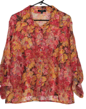 Notations Button Up Sheer Collared Shirt Sz PXL W/Distressed Floral Pattern - £12.46 GBP